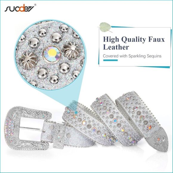 Rhinestone Belt Faux Leather Western Cowgirl Shine Crystal for Women Men main image 7